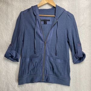 Marc By Marc Jacobs Womens Blue Waffle Knit Cotton Zip Long Sleeve Hoodie Size M